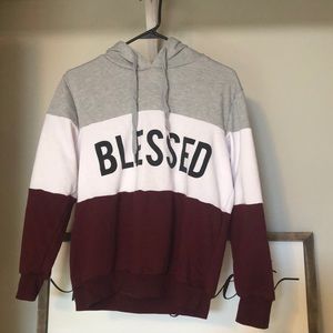 Maroon, grey, and white hoodie